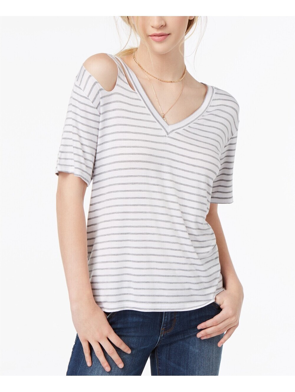 Ultra Flirt Womens Striped Cutout T-Shirt Size M